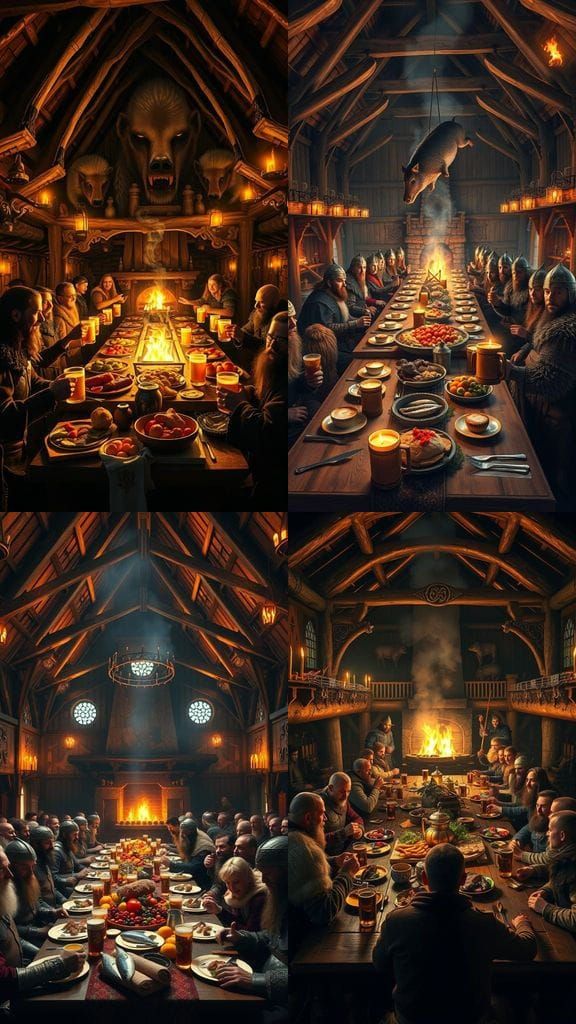 Viking Feast in Grand Longhouse - Photorealistic Scene