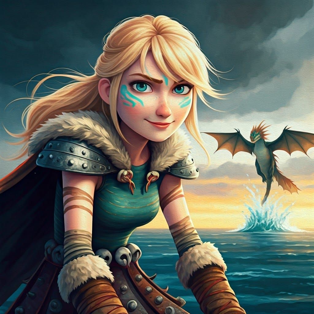 Astrid and Stormfly, Gouache Watercolor Painting