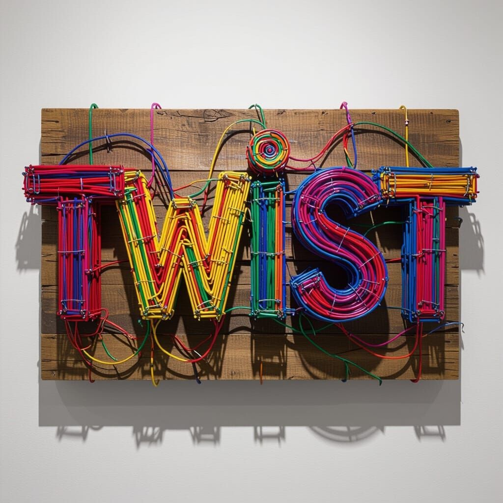 Colorful 3D 'TWIST' Wire Sculpture in Playful Style