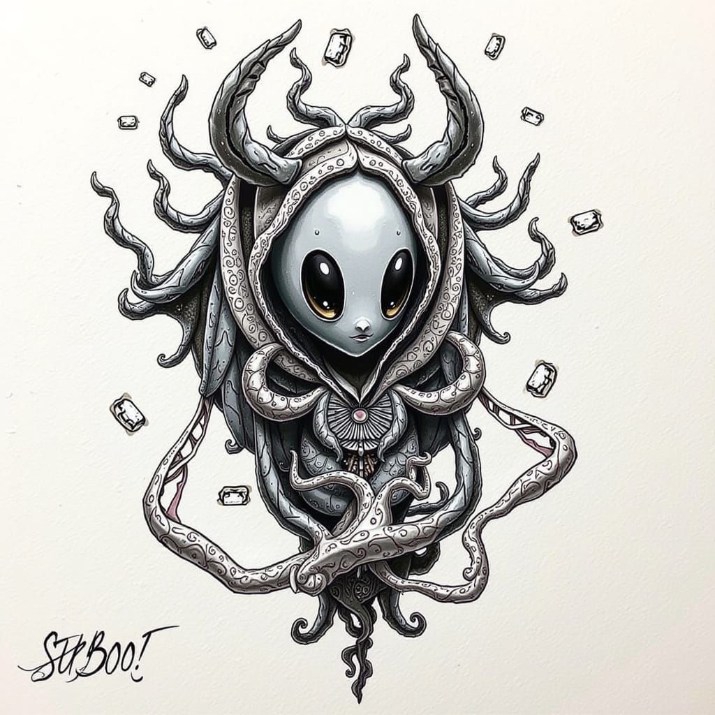 Stylized Silence Figure in Ink Spill Style