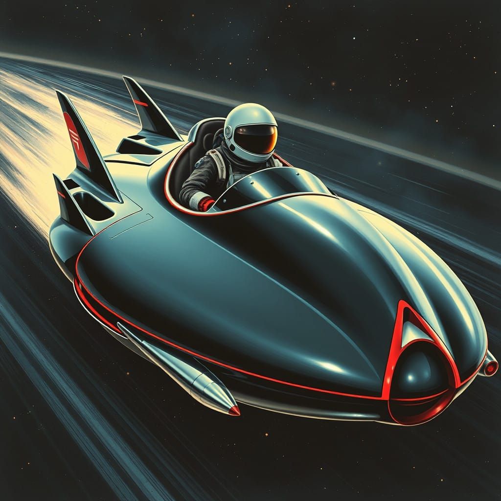 Retro spacecar with an astronaut inside cool black with fins