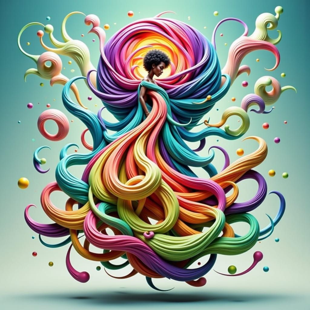 Iridescent Swirl of Color and Geometric Shapes