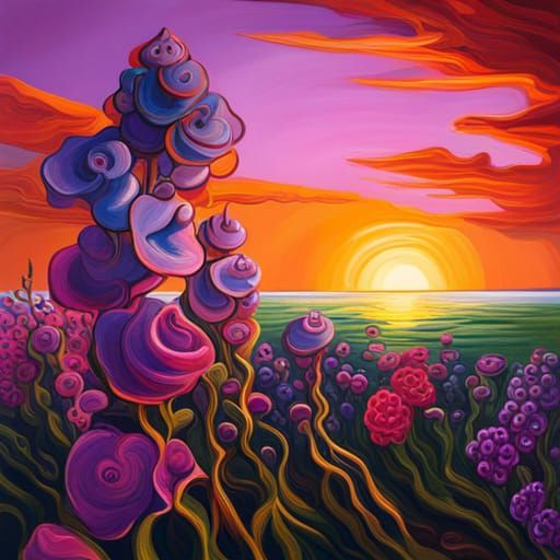 Surreal Pink and Purple Sunset Flowers