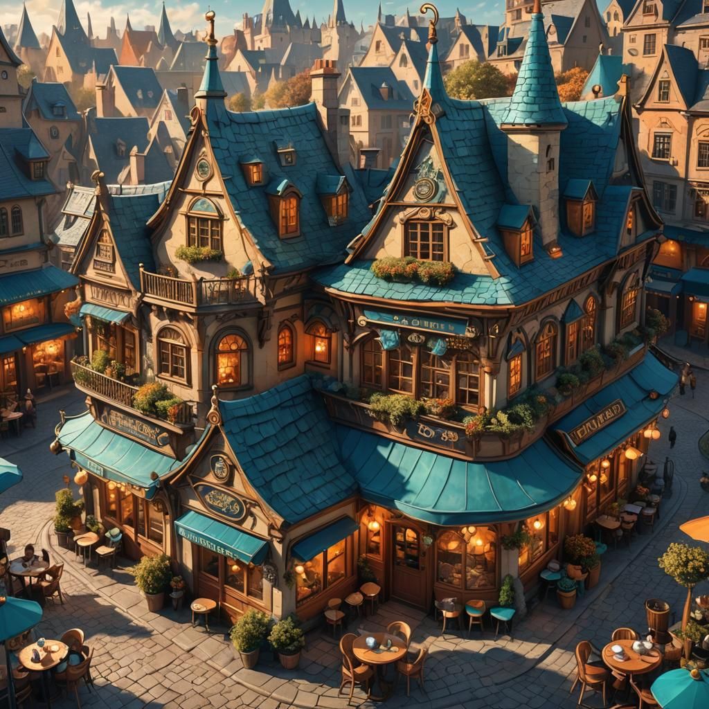 Whimsical Tea Cafe in Bustling City Square