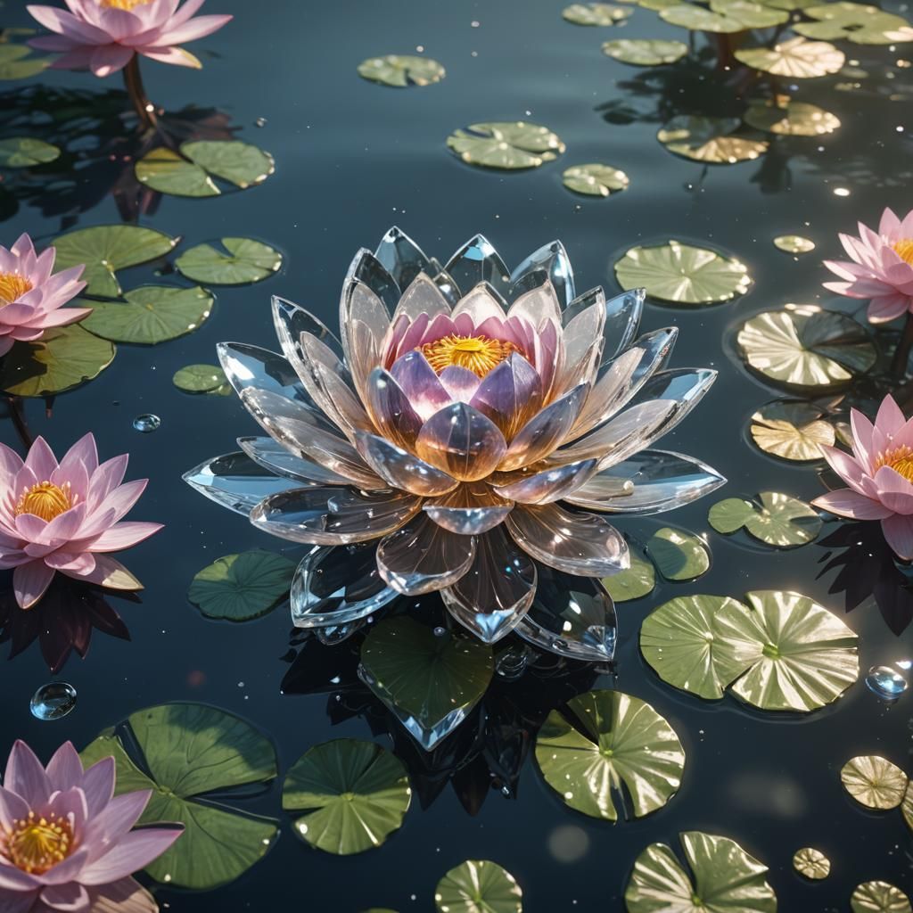 Crystal Lotus Flower on Water: 3D Game Art