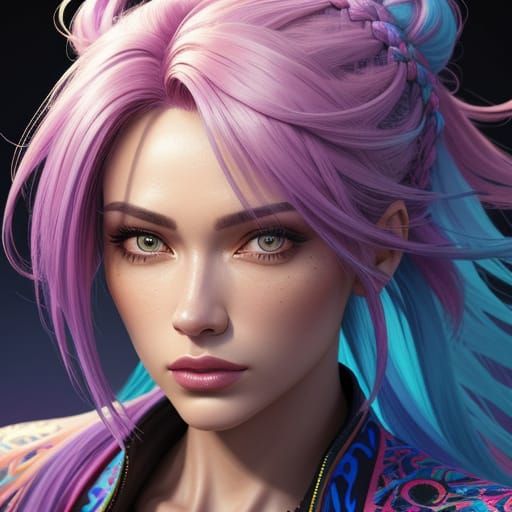 Vibrant Hairstyle in Hyperrealistic Splash Art