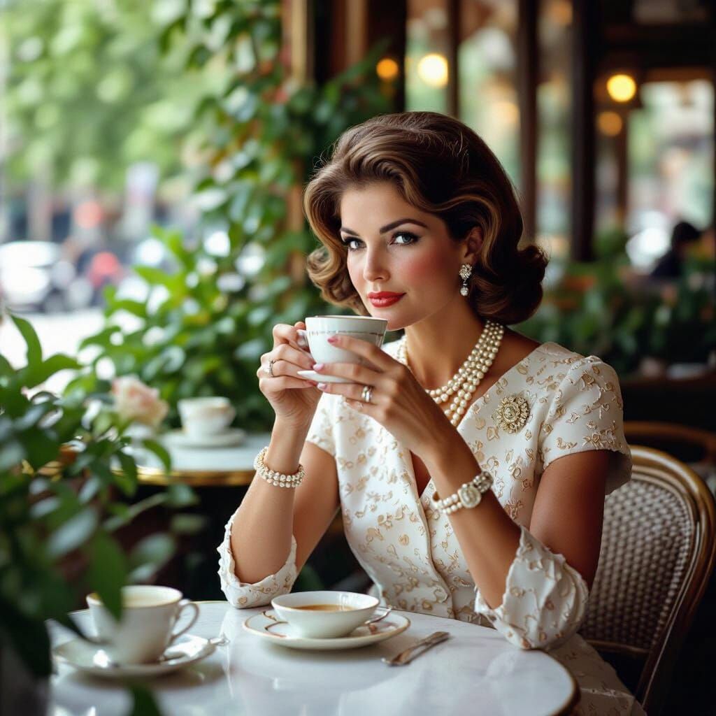 Jacqueline Kennedy Onassis at Parisian Cafe in Summer Light