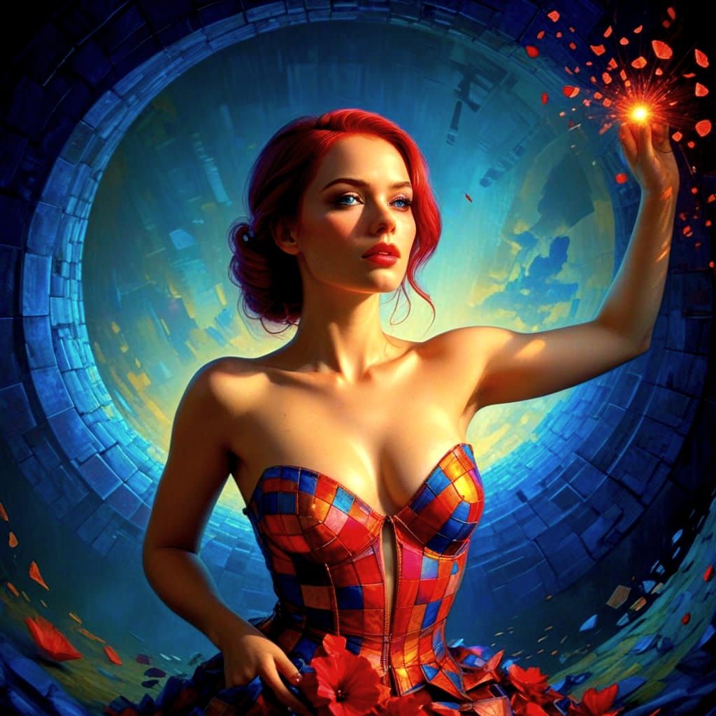 Surreal Portrait: Woman's Face in Stormy Underwater Sunrise