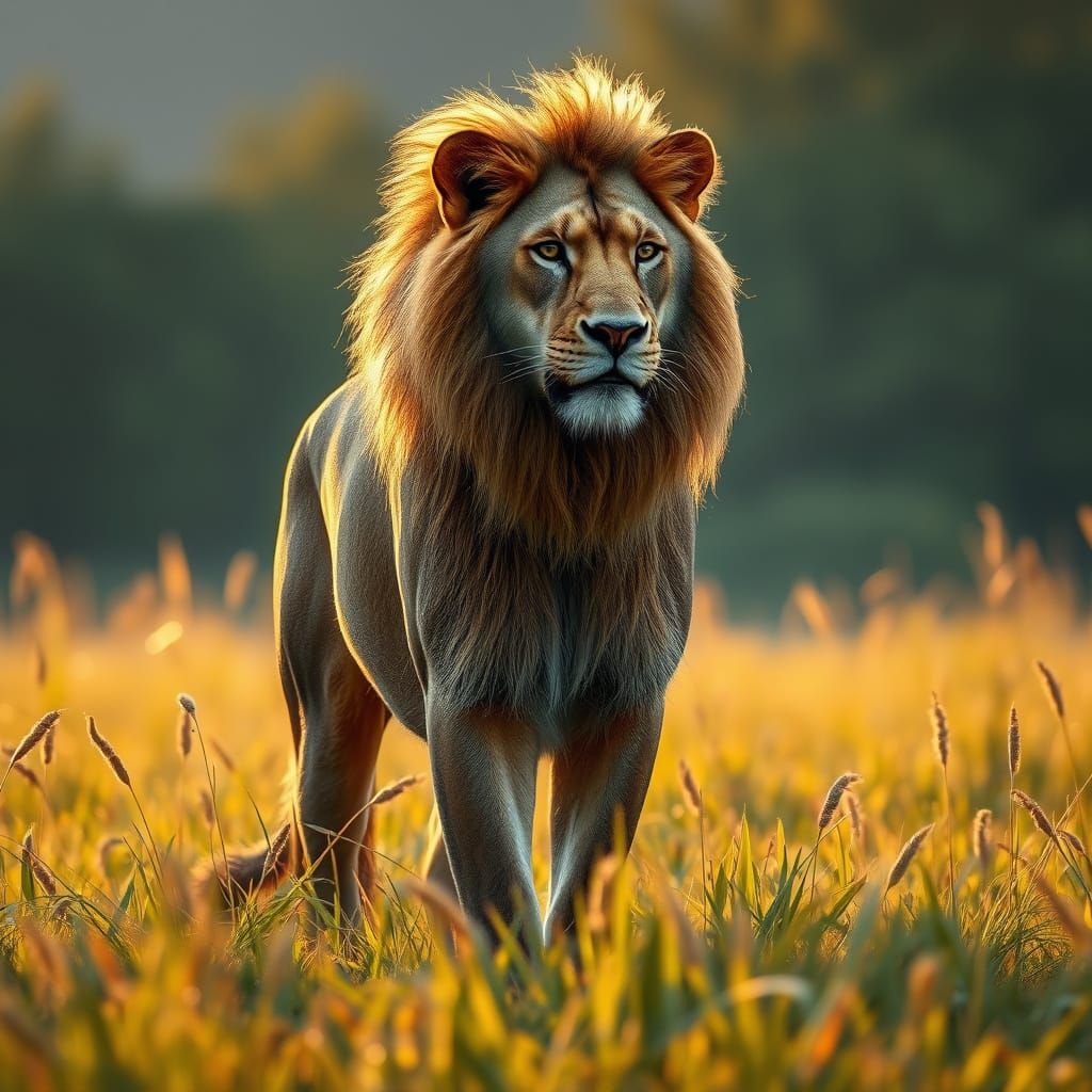 realistic Animal hybrid cross Lion, wolf, water buffalo stan...