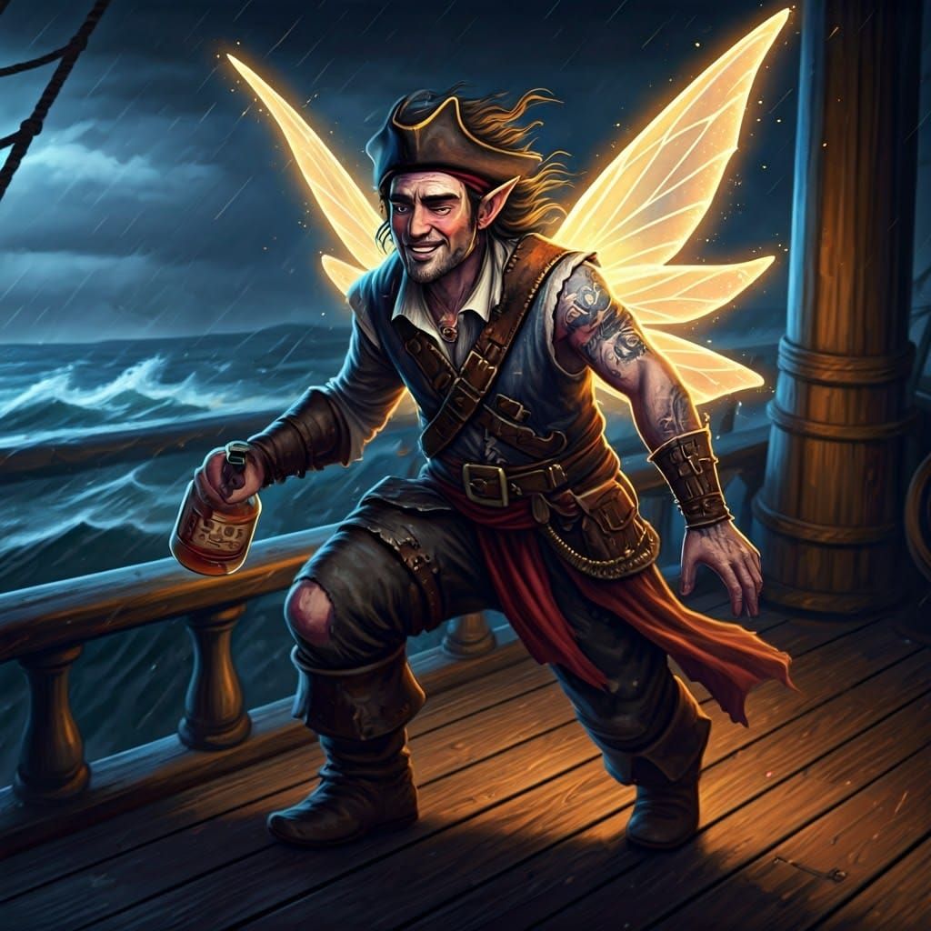 Drunken Fairy Monk Pirate on Stormy Seas