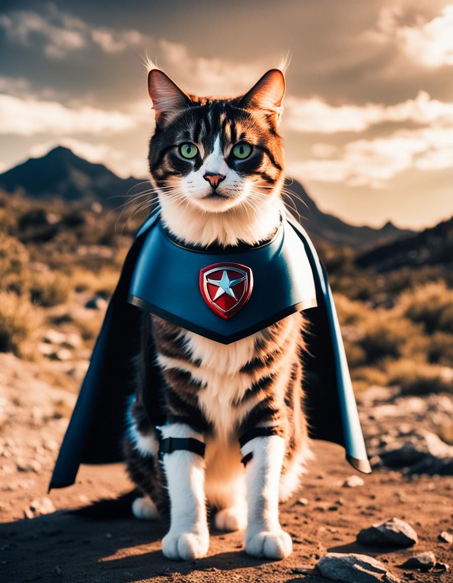 Hero Cat in Armor: Cinematic Film Still