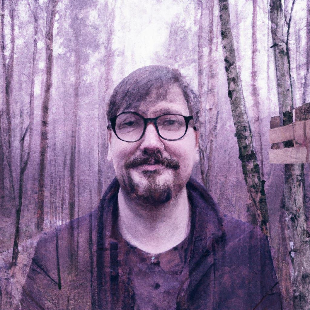 Nerdy Man in Woodland Double Exposure Photo