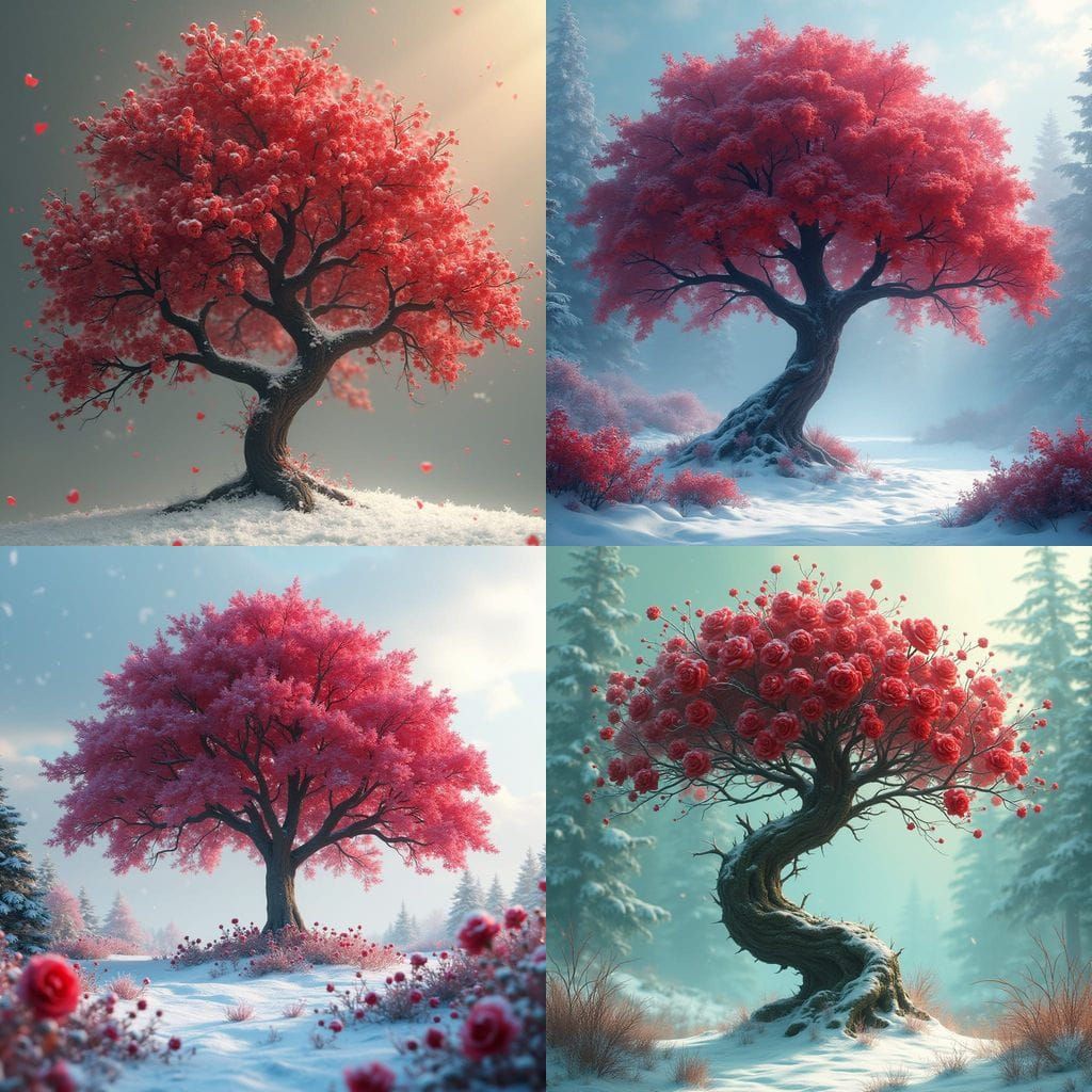 Majestic Red Rose Tree in Winter Wonderland