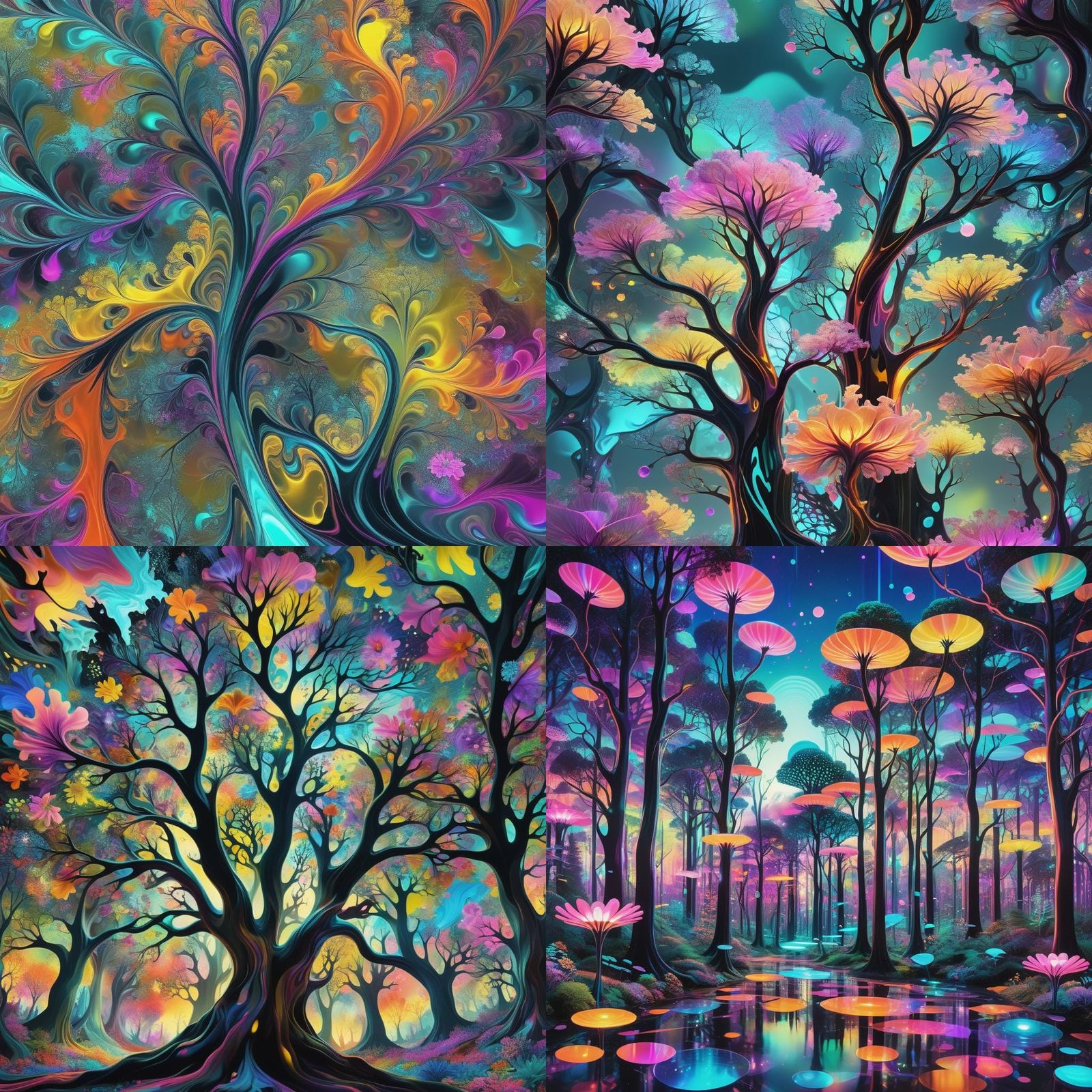 Kaleidoscopic Dreamscape: Neon Rivers and Fractal Patterns