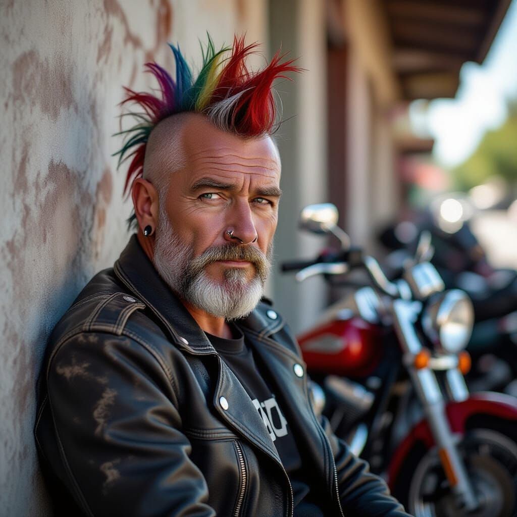 Rebellious Man with Mohawk in Cinematic Film Still
