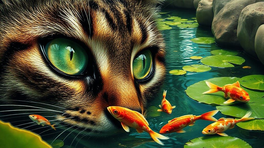 Ethereal Cat's Surreal Catch in a Fractal Pond, Inspired by ...
