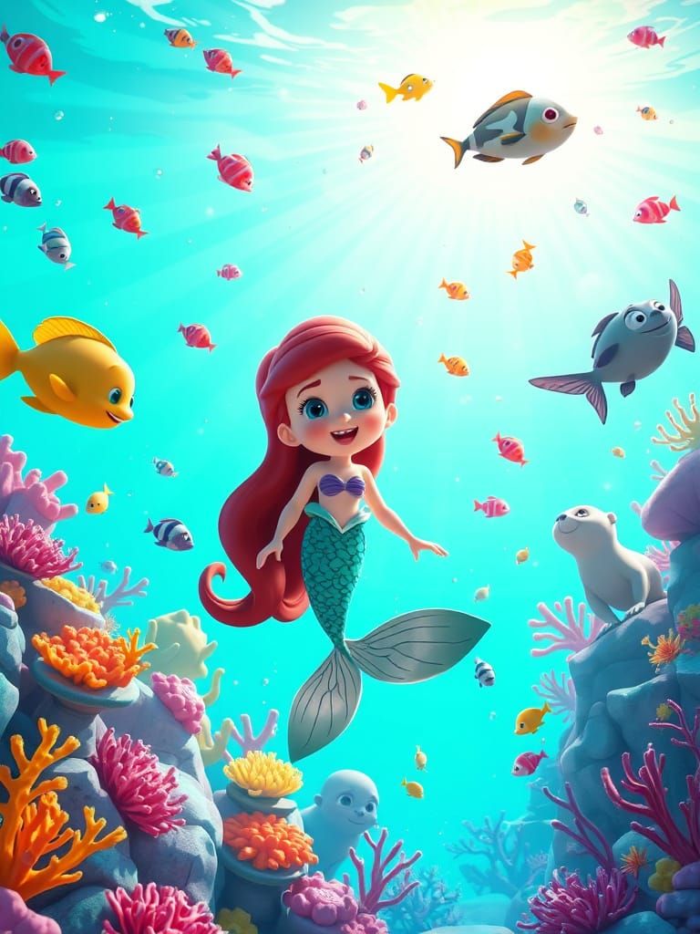 Vibrant Underwater Wonderland in Whimsical Cartoon Style