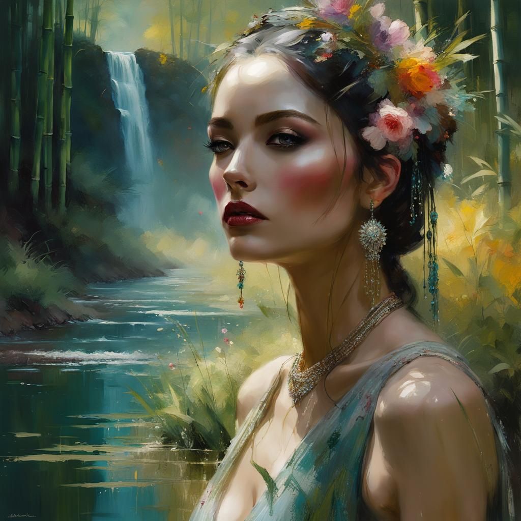 DewDropPixie by Waterfall in Bamboo Forest