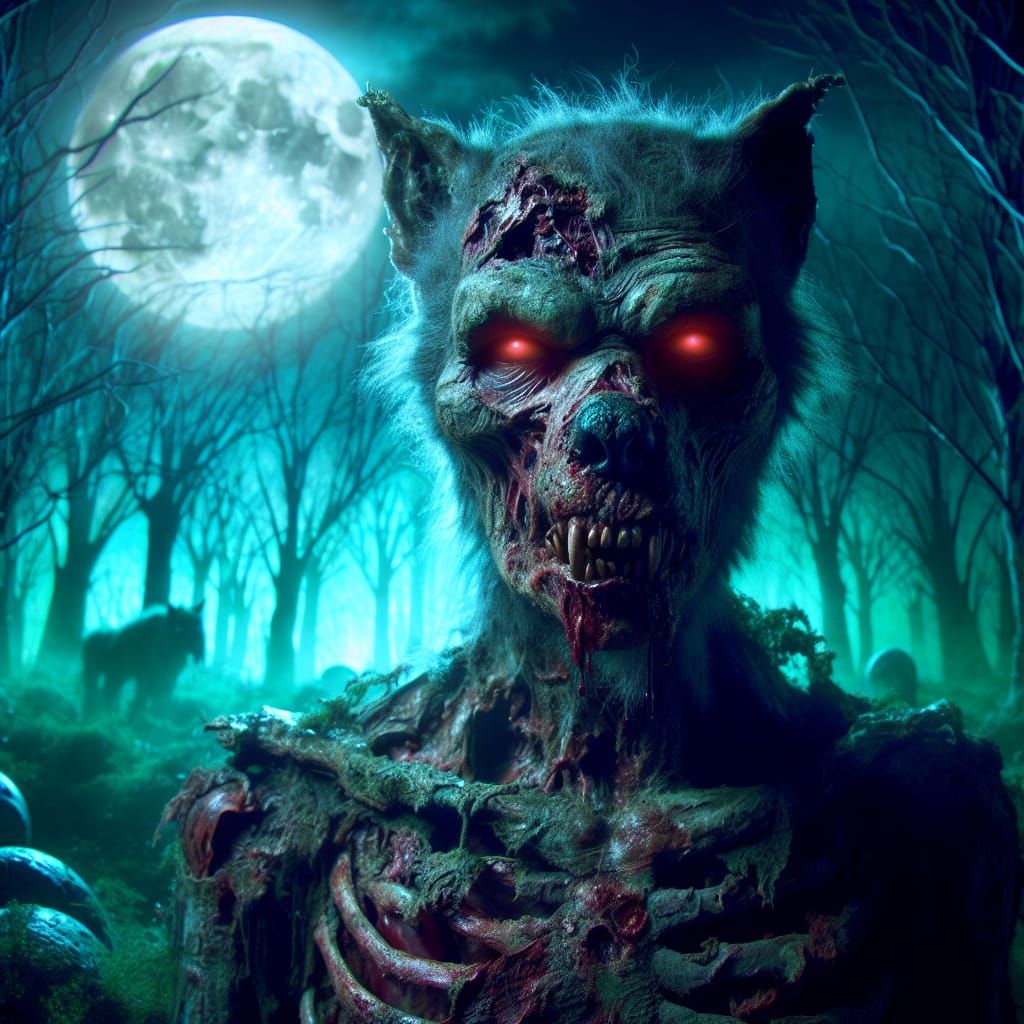 Decaying Zombie Werewolf in Haunted Forest Art