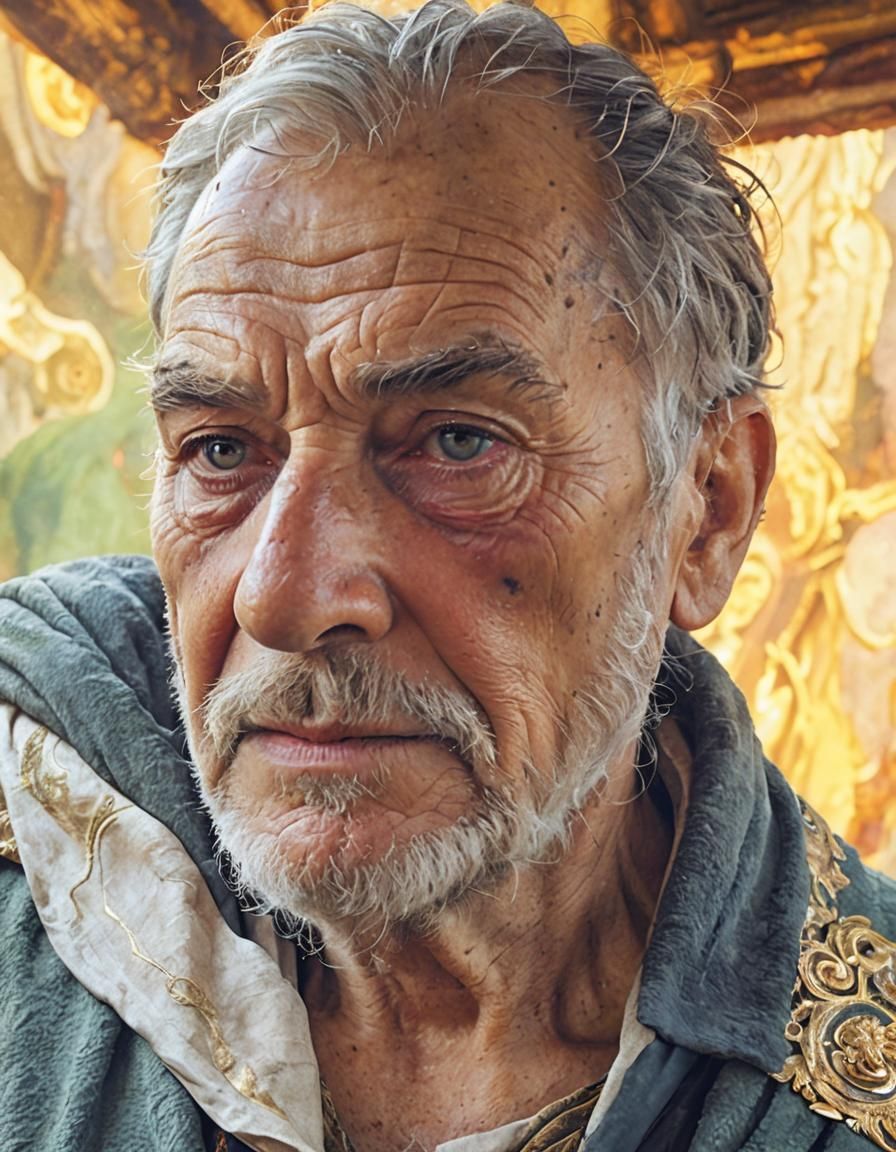 Philosophical Sage Observes Chaotic World: Matte Painting