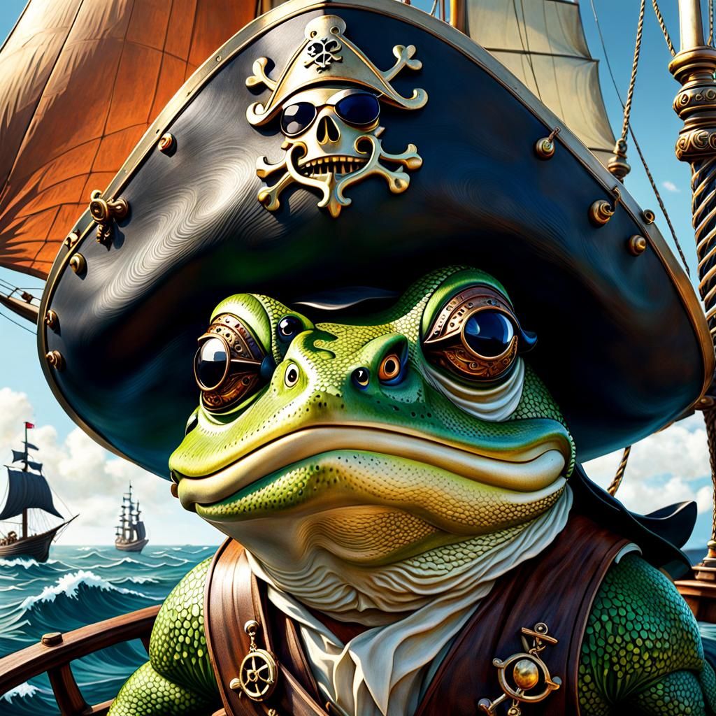 Pirate Frog on Sailboat: Intricate Digital Rendering