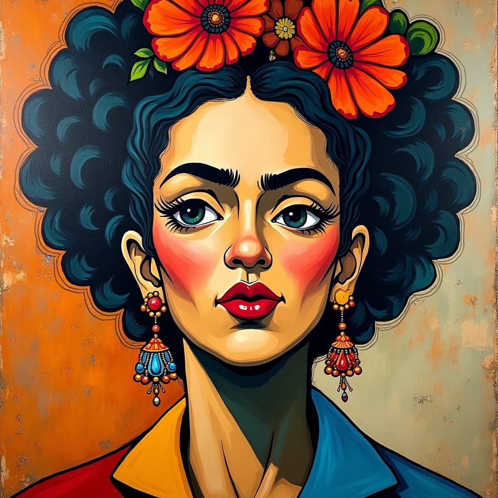 Cubist Woman Portrait with Kaleidoscopic Hair