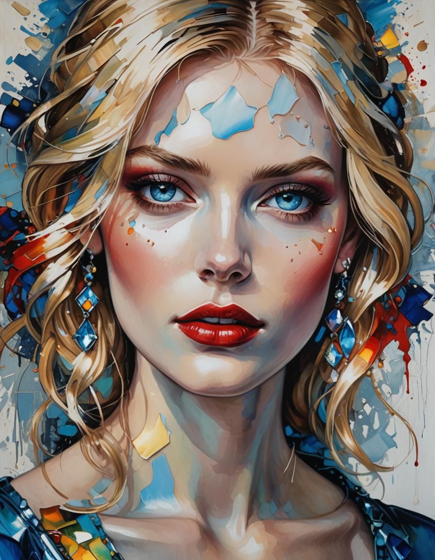 Vibrant Oil Portrait of a Young Woman in Ethereal Metallic S...