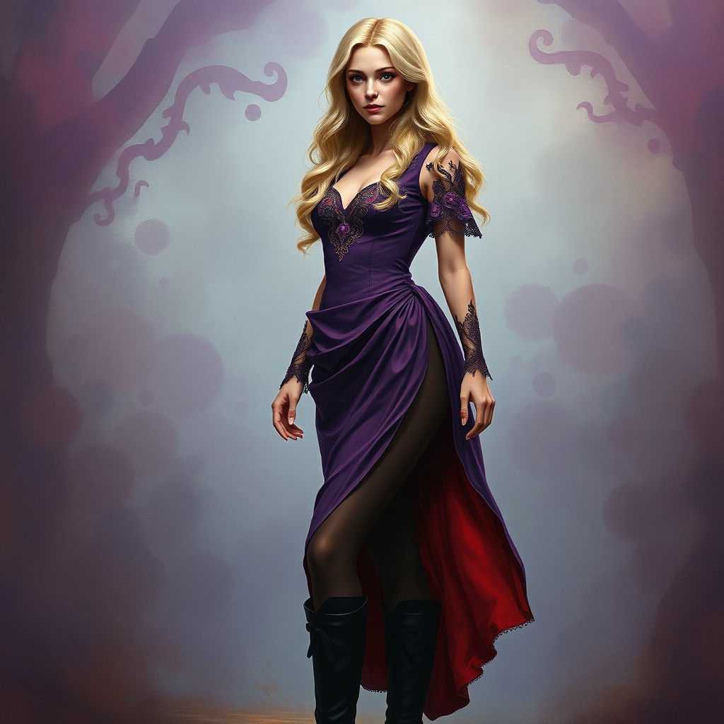 Woman in Purple Dress in Mystical Realm