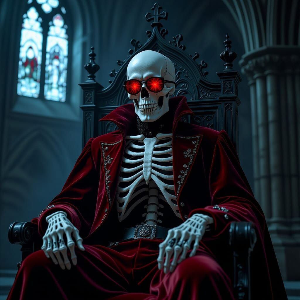 Skeletal Figure in Gothic Cathedral Chimney Room