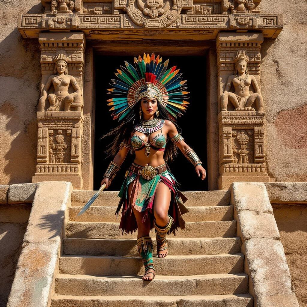 Aztec Warrior Emerges From Ancient Temple