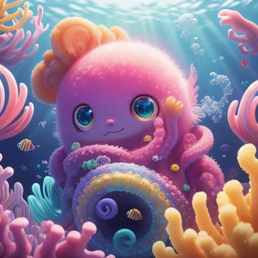 Adorable Spider Octopus in Vibrant 3D Anime Art