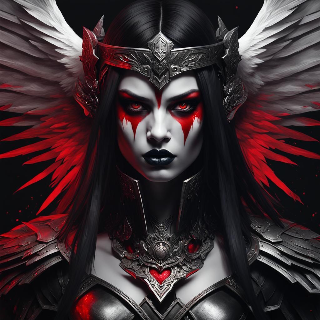 Gothic Angel Portrait with War Paint, Hyperdetailed Art