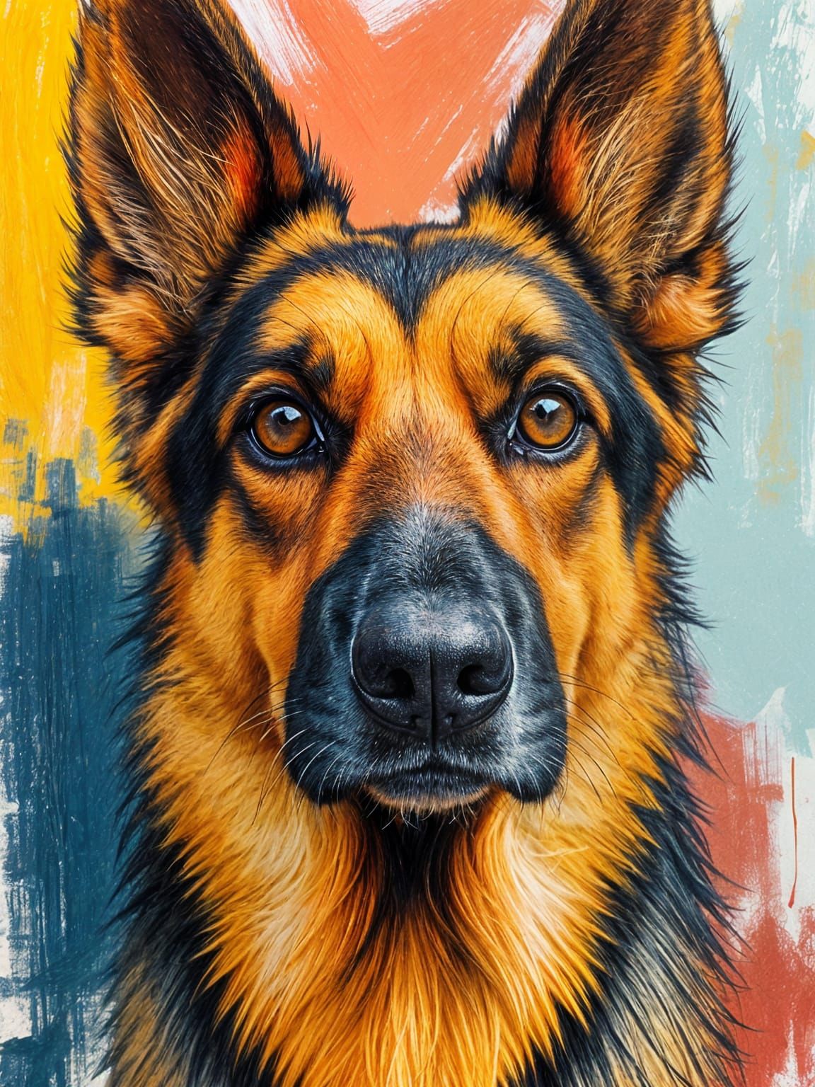 Scribbled Portrait of a German Shepherd in Vibrant Colors