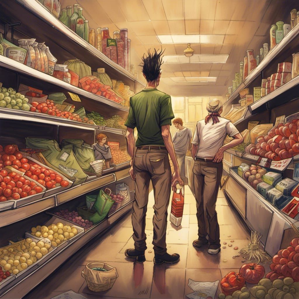 Demon in Grocery Store with Vampires: Hyperrealistic Concept...