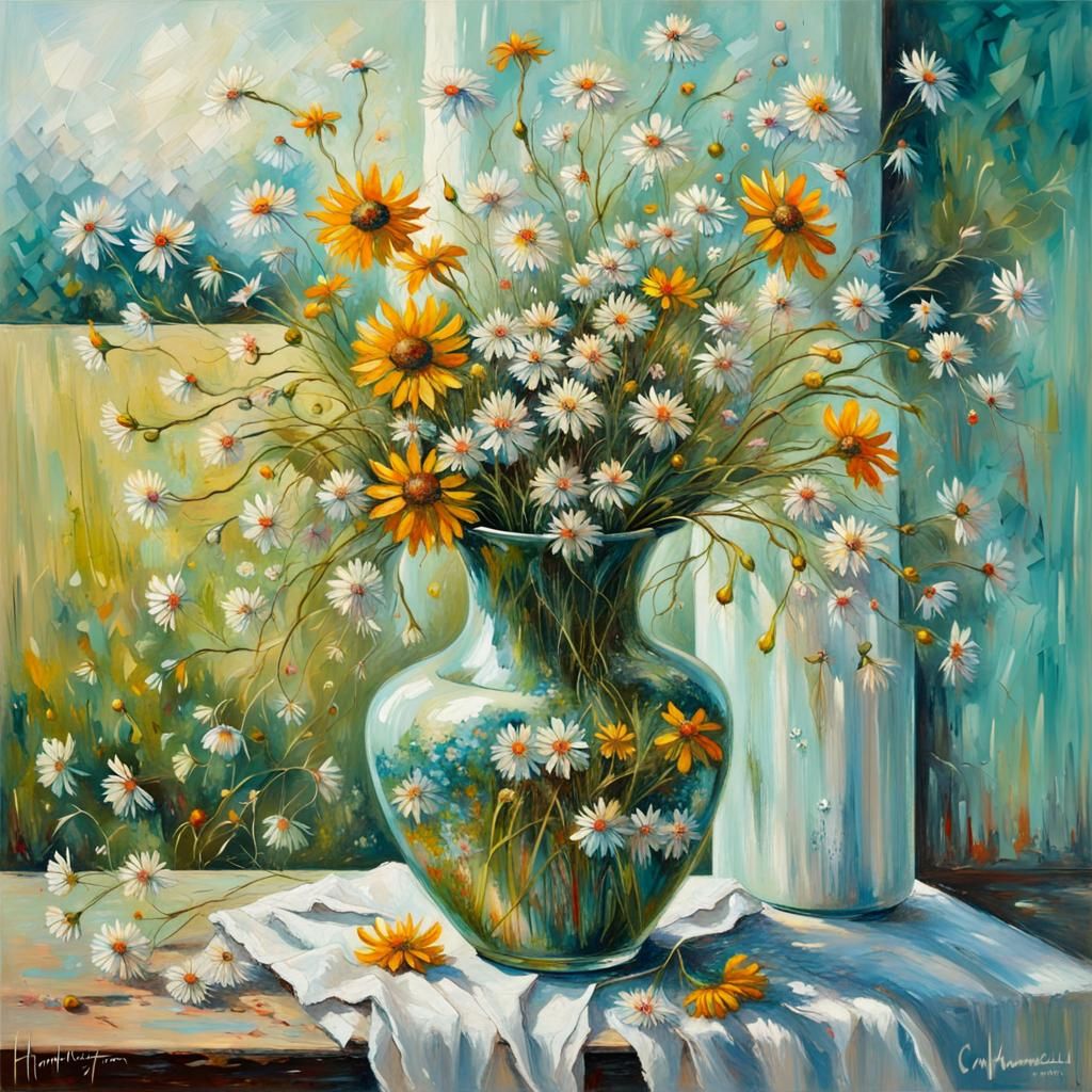 Summer Meadow Flowers Still Life in Realist Style