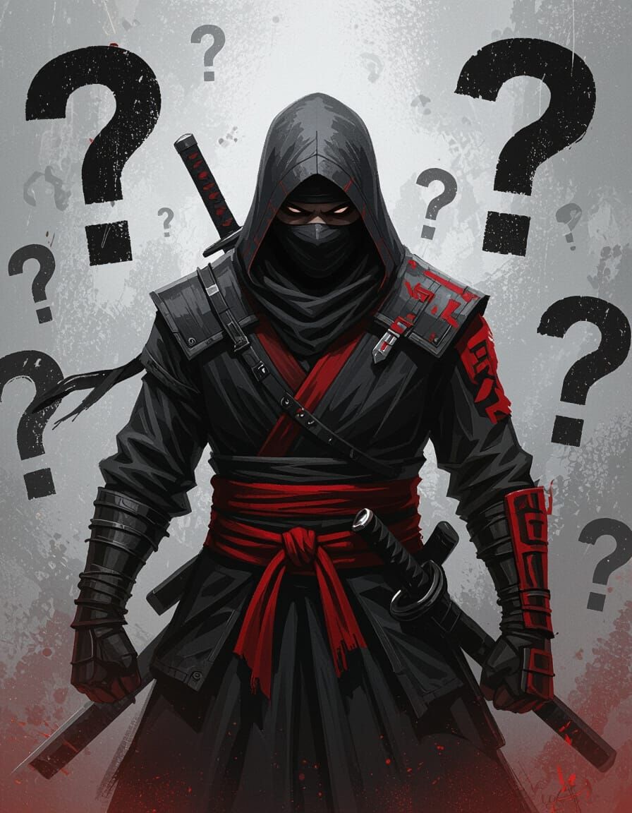Ninja Amidst Question Marks in Rutkowski Style