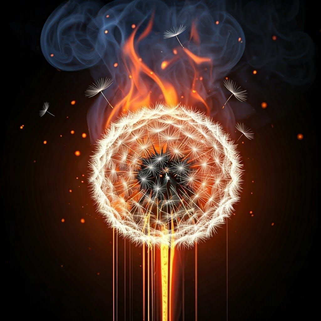 Fiery Dandelion Seeds in Molten Metal Glow