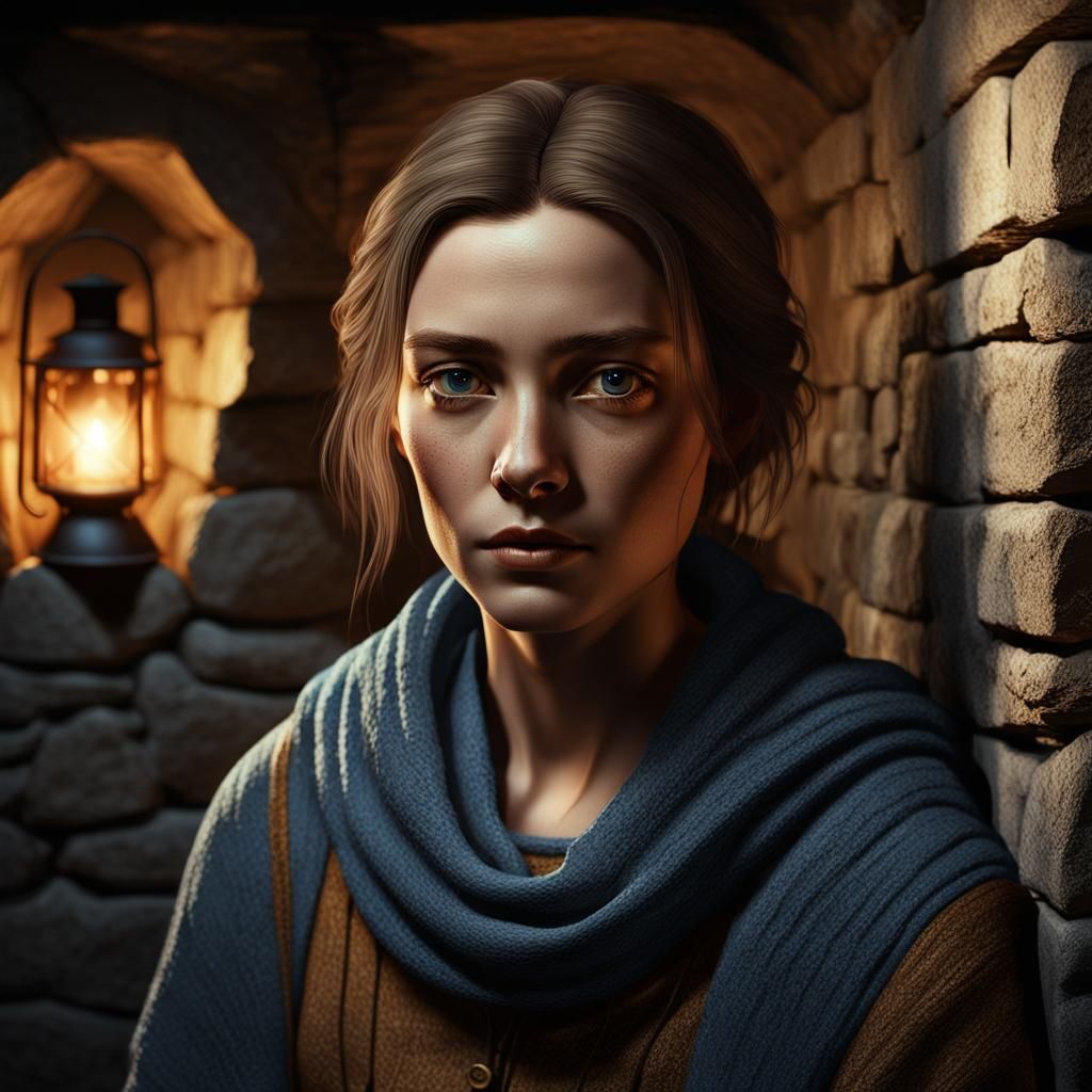 Realistic Portrait of Woman in Golden Light