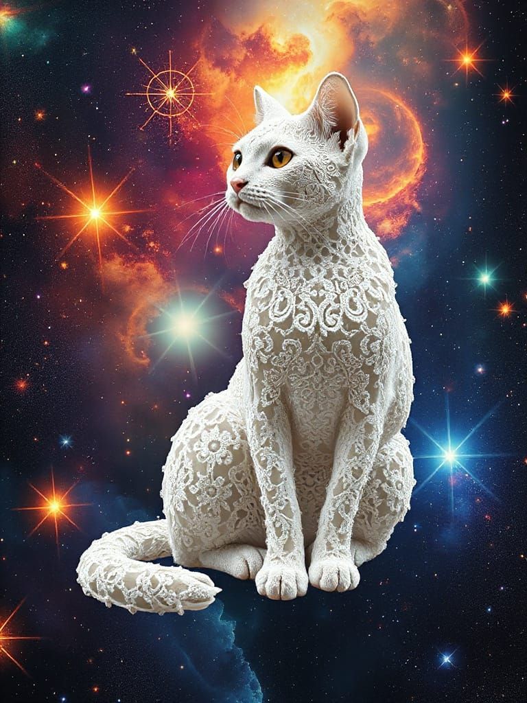 Fractal Cat in Vibrant Galaxy