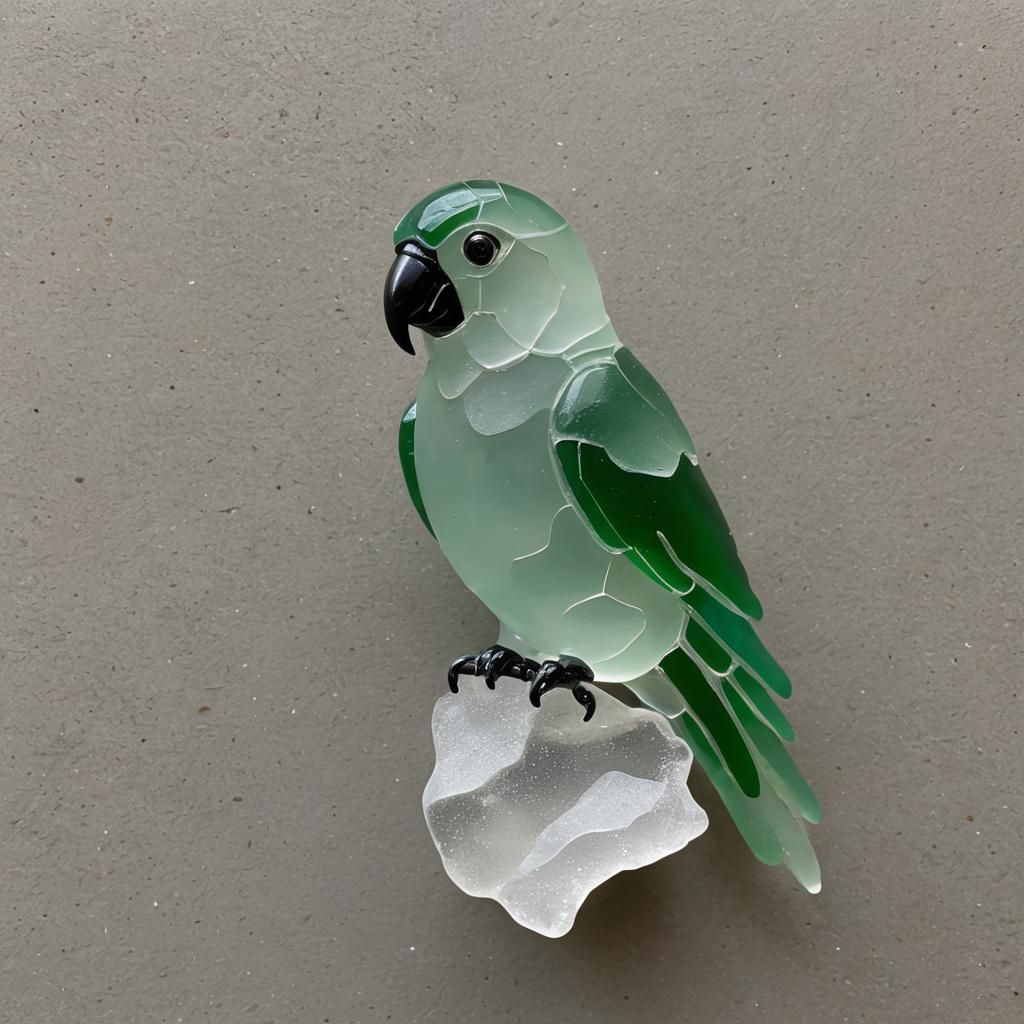 Seaglass Parrot Sculpture: Colorful Marine Art