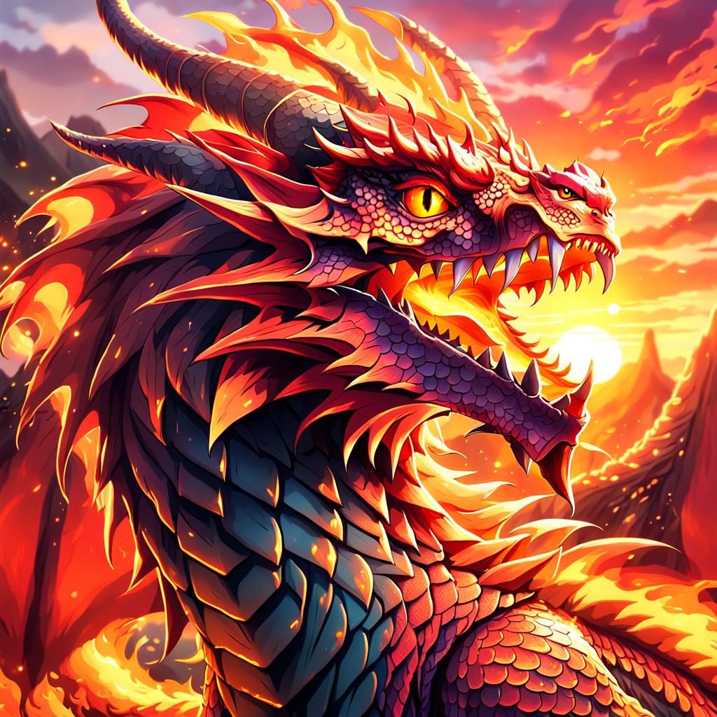 Majestic Red Fire Dragon Anime Key Visual