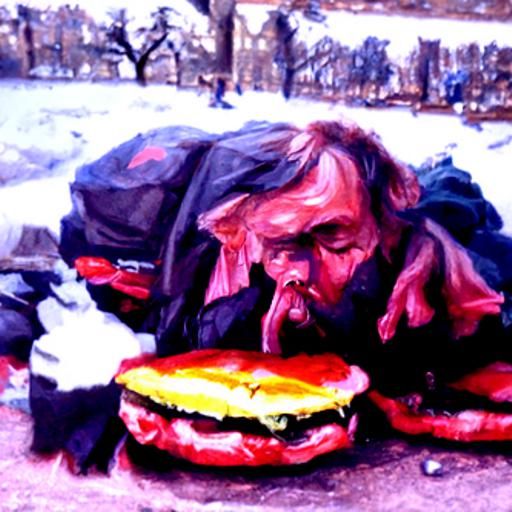 Man Eats Among Us Burger: Oil Painting