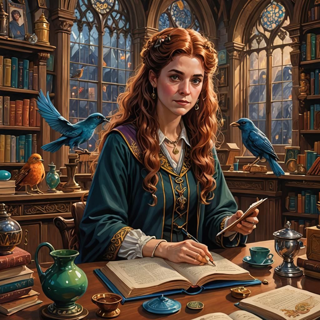 Woman in Hogwarts Potion Shop, Vintage Illustration Style