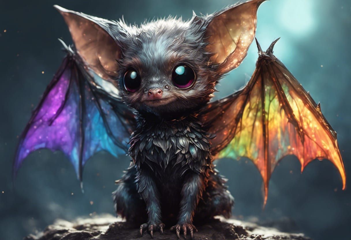 Adorable Chibi Bat with Iridescent Wings