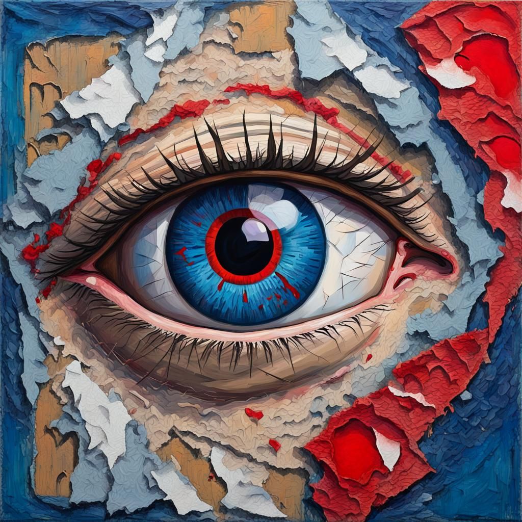 Abstract Expressionist Eye Looks On, Impasto Artwork