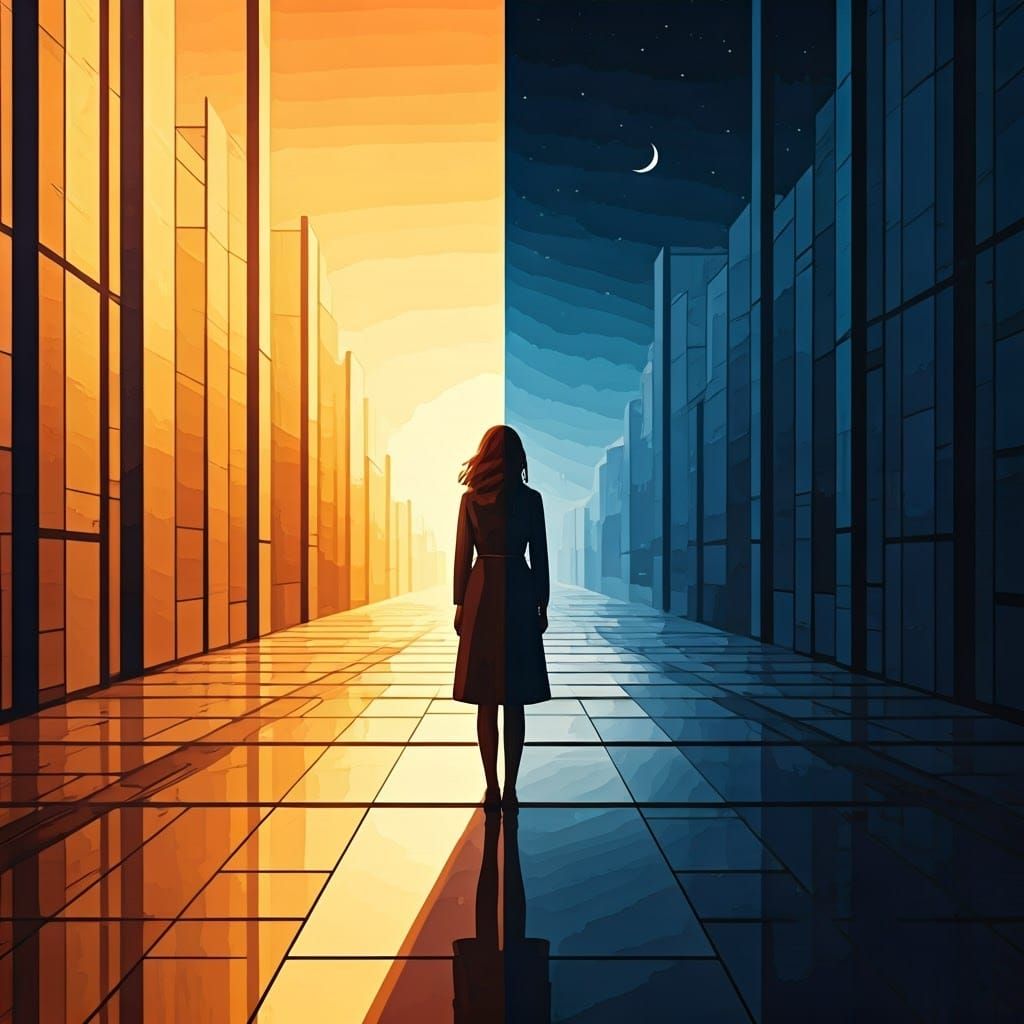 Day and Night Landscape in De Stijl Style