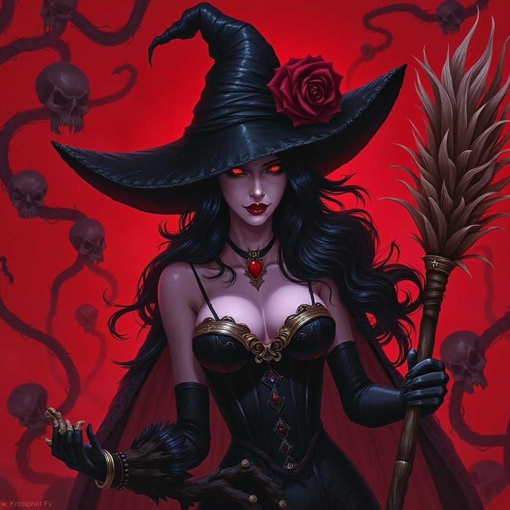 Dark Witch in Gothic Fairy Tale Style Illustration