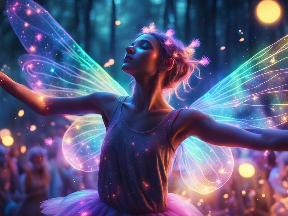 Ethereal Fairy Dancing at a Forest Rave