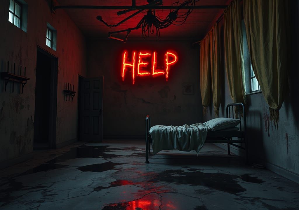 Eerie Asylum Interior in Dark Romanticism Style