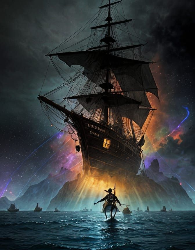 Pirates Reunite on their Weathered Vessel in Psychedelic Art